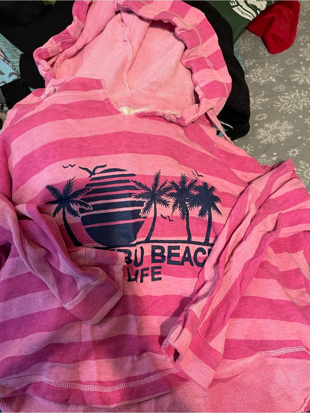 Pink Stripe Kids Hoodie Top - Beach Life Graphic